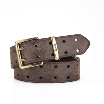 A Western-style PU Leather Belt for Both Men and Women, a Classic and Casual Retro Belt