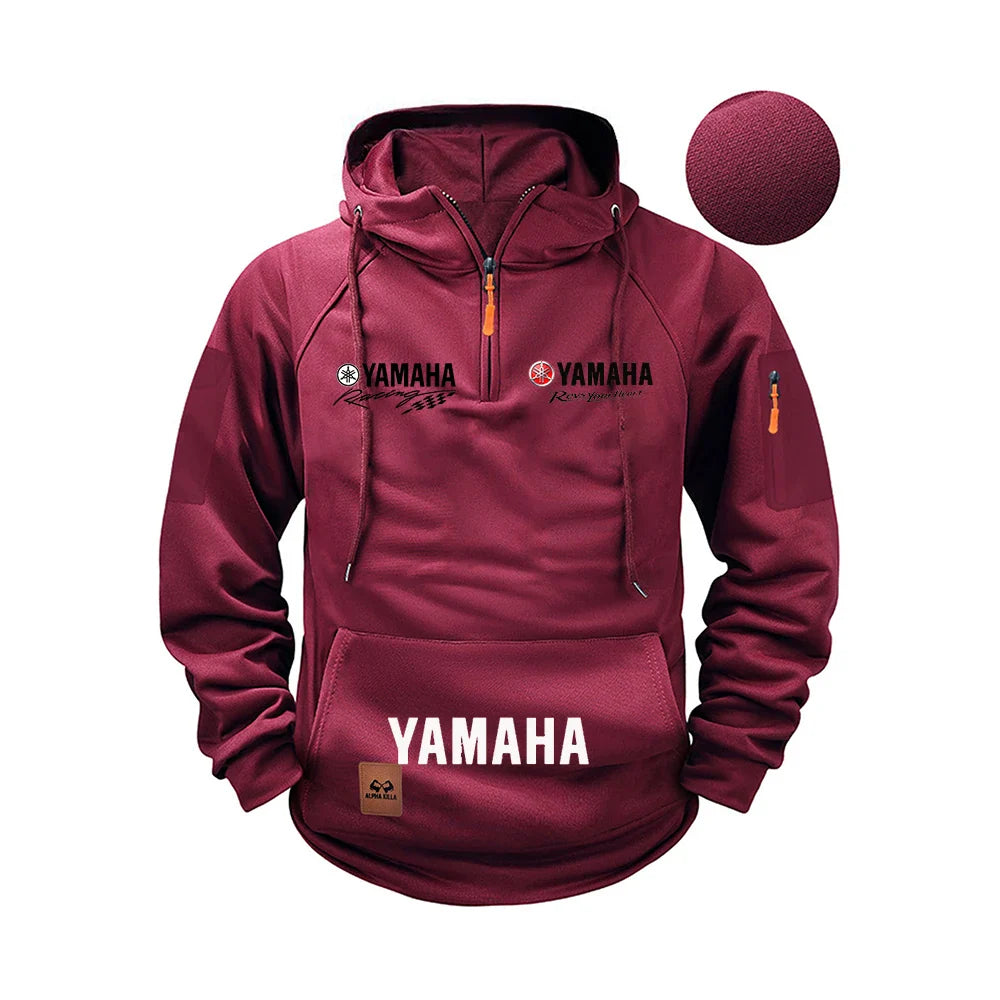 2026 new Yamaha autumn and winter vintage heavy-duty men's fleece hooded sweater long-sleeved motorcycle casual jacket