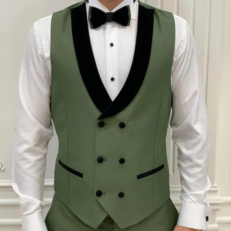 Men Vest Gray Double Button With Black Lapel Waistcoat Suit Fit Wedding Birthday Banquet Party Business Work Tuxedo Men Suit