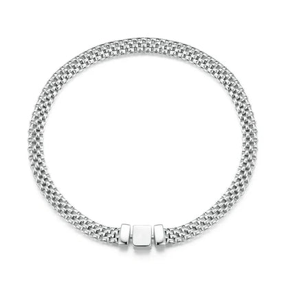 925 Sterling Silver Classic Square Buckle Bracelet Retro Braided Silver Chain Link for Women Platinum Plated Fine Jewelry