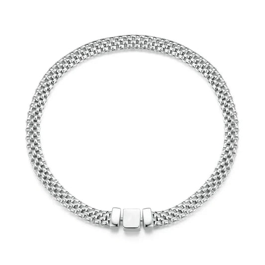Bracelet à Boucle Carrée Classique en Argent Sterling 925, Chaîne Tressée Rétro en Argent pour Femmes, Bijoux Fins Plaqué Platine