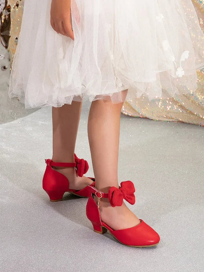 Girl Princess Dress Sandals Summer New Versatile Kids Fashion High Heels Shoes Sweet Bowknot Versatile Children Causal Sandals