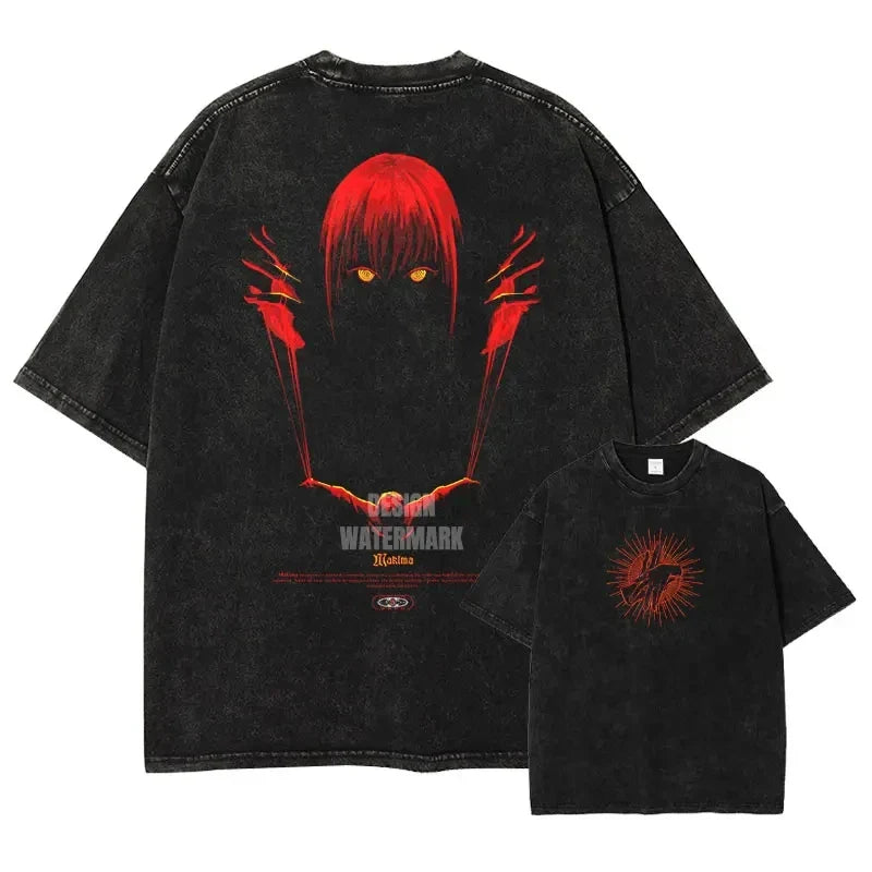 Anime C-Chainsaw M-Man T Shirts Oversized Vintage Washed Denji T-shirt Manga Power T Shirt Pochita Makima Reze Tops Tees man