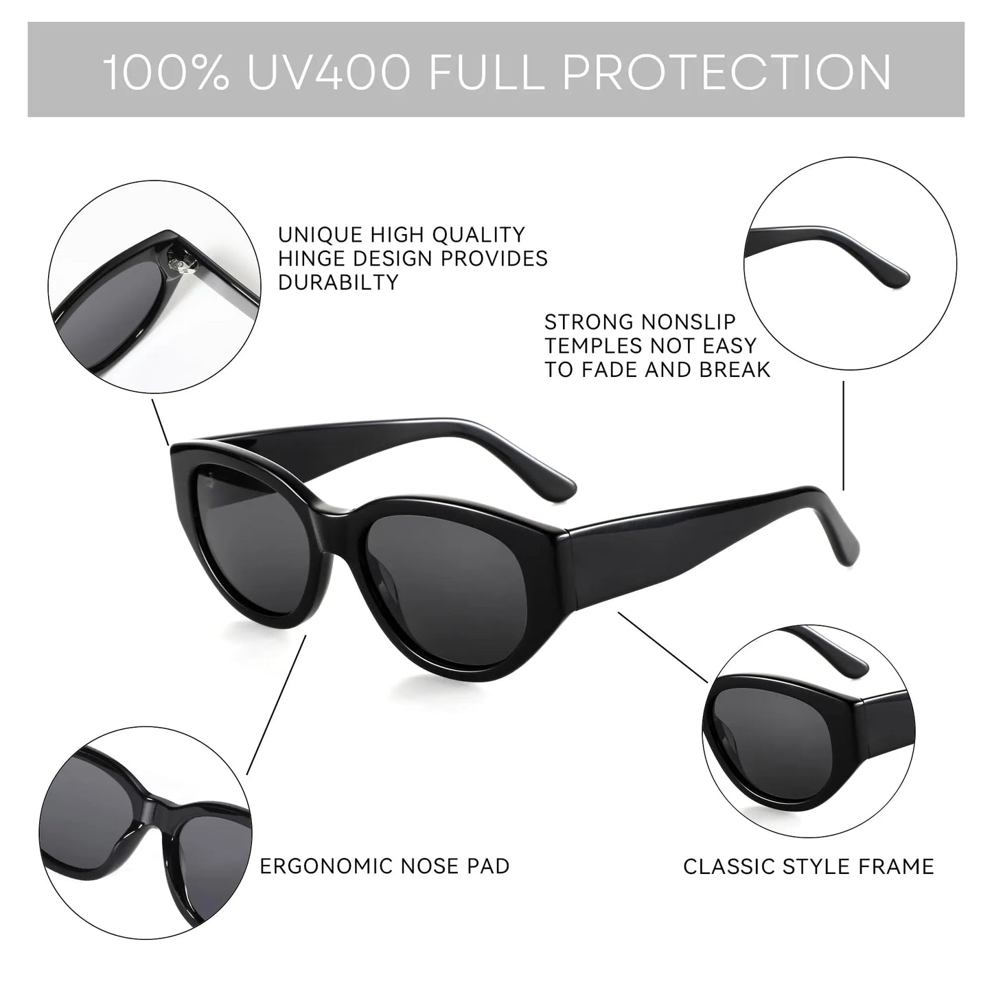 Women Butterfly Acetate Polarized Sunglasses Thick Frame UV400 Protection Sun Glasses Fashionable Ladies Shopping Gift