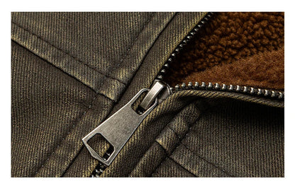 Winter Heavyweight Mens Jacket Japanese Vintage PU Coated Windproof Thick Fleece Lined Warm Distressed Streetwear Long Coat Male