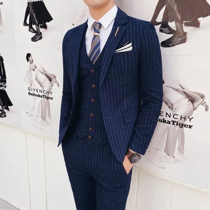 (Blazer+Vest+Pants) 2024 New Striped  Wedding Suits  for Men Three Piece Business Casual Party Multi-Occasion Slim Dress