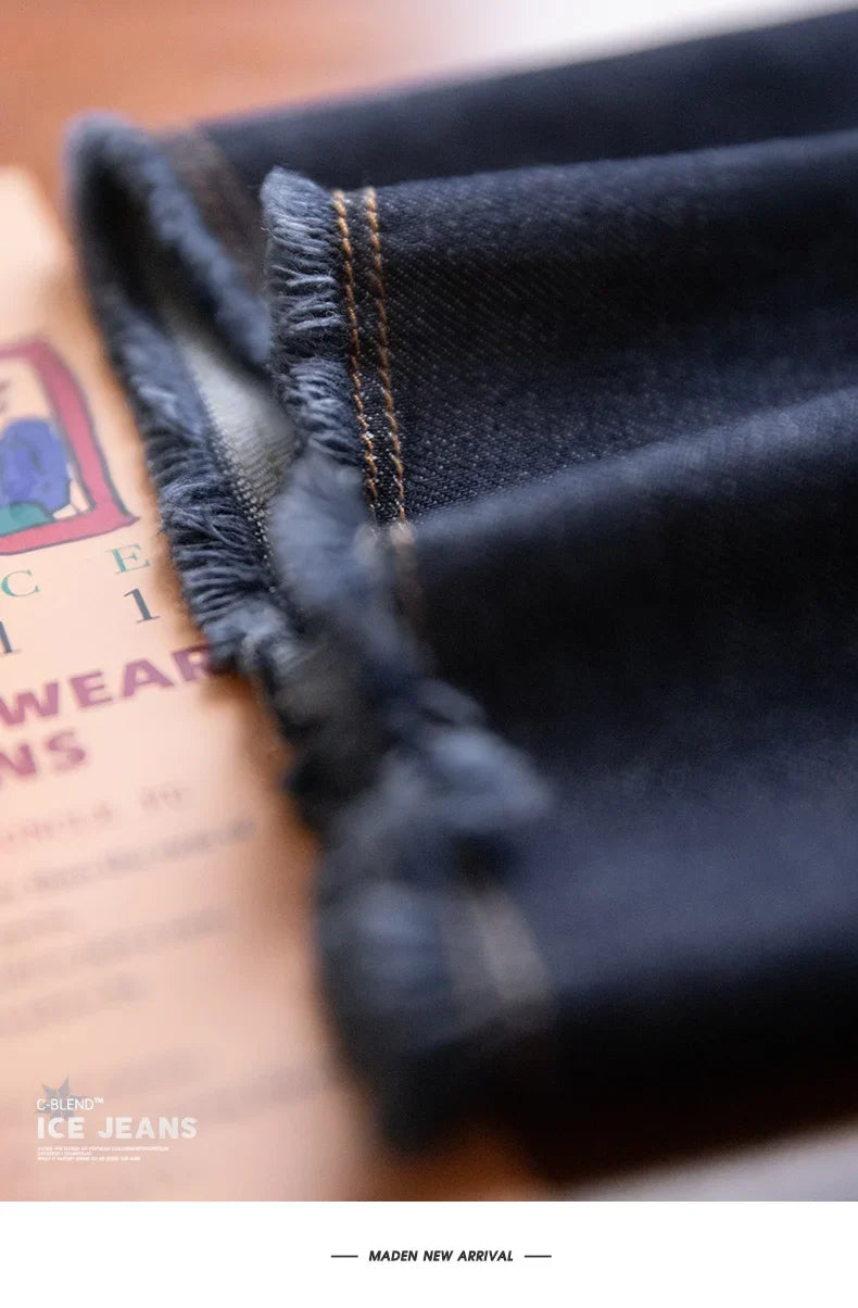 Autumn Casual Jeans for Men Washed Double Pleated Baggy Straight Denim Trousers Mid-rise Zipper Wear-resistant Jeans
