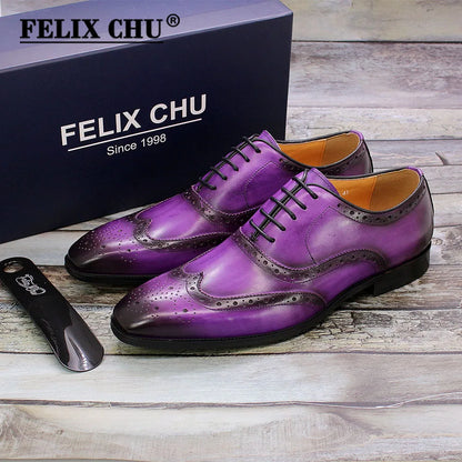 Size 7-12 Handmade Men's Wingtip Oxford Shoes Genuine Calfskin Leather Brogue Dress Shoes Classic Business Formal Shoes for Men