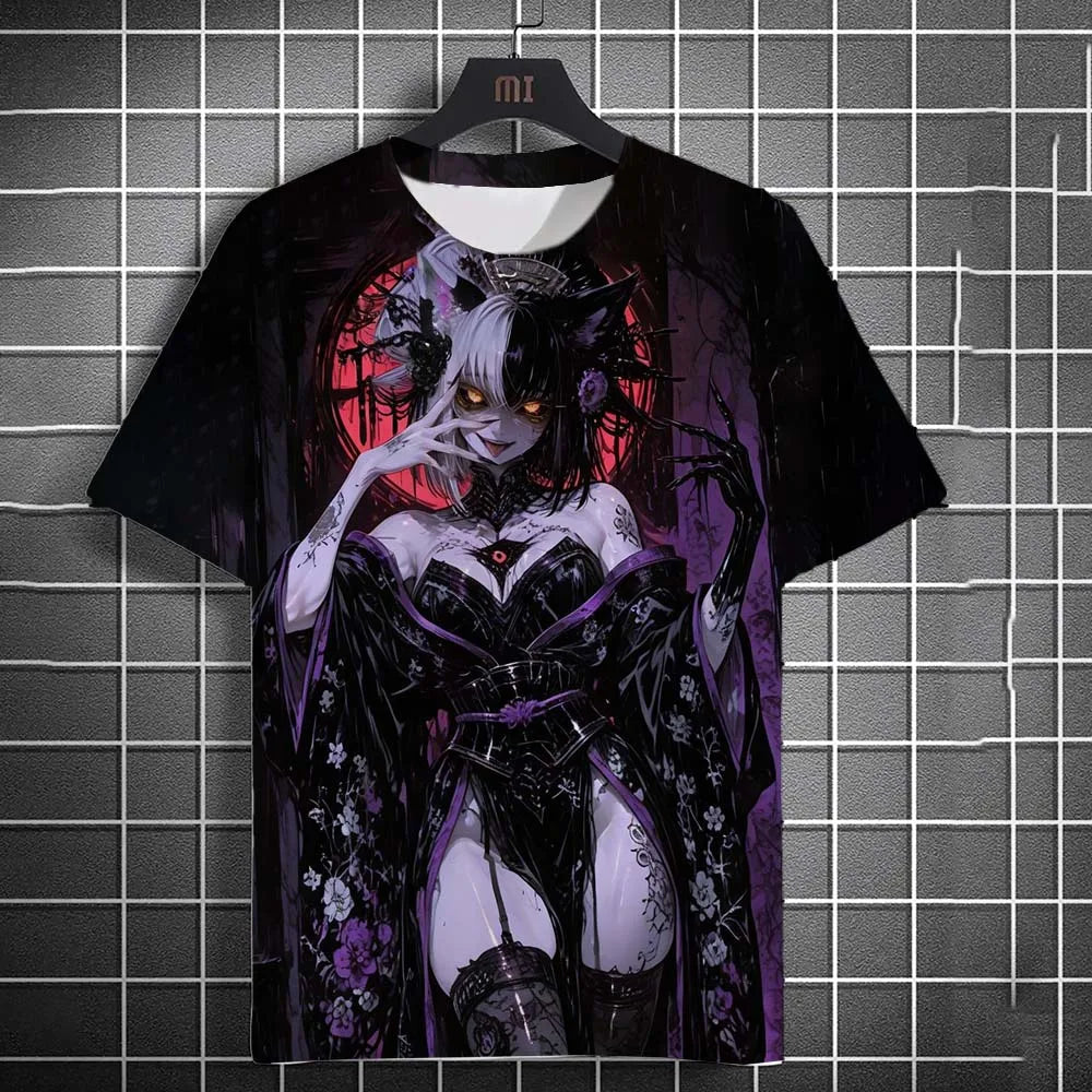 Fashion Men's T-shirt Cartoon Sexy samurai Girl graphic T shirts Summer Casual harajuku streetwear 3D Printed Hip Hop Unisex Top