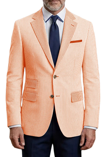 Men's Striped Seersucker Blazer Slim Fit Casual Suit Jacket Formal Business Coat Breathable Spring Summer Streetwear Outerwear