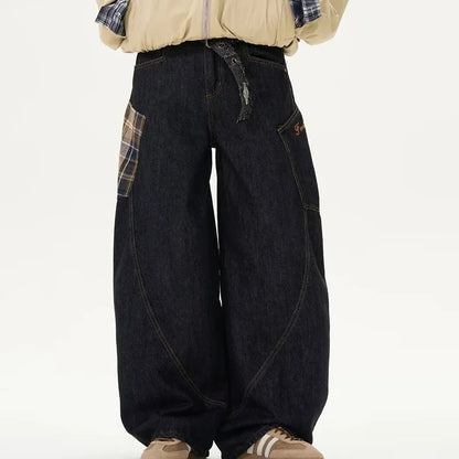 Autumn Vintage Design Large Pockets Curved Knife Workwear Jeans For Men'S High Street Jeans Y2k Wide Leg Pant
