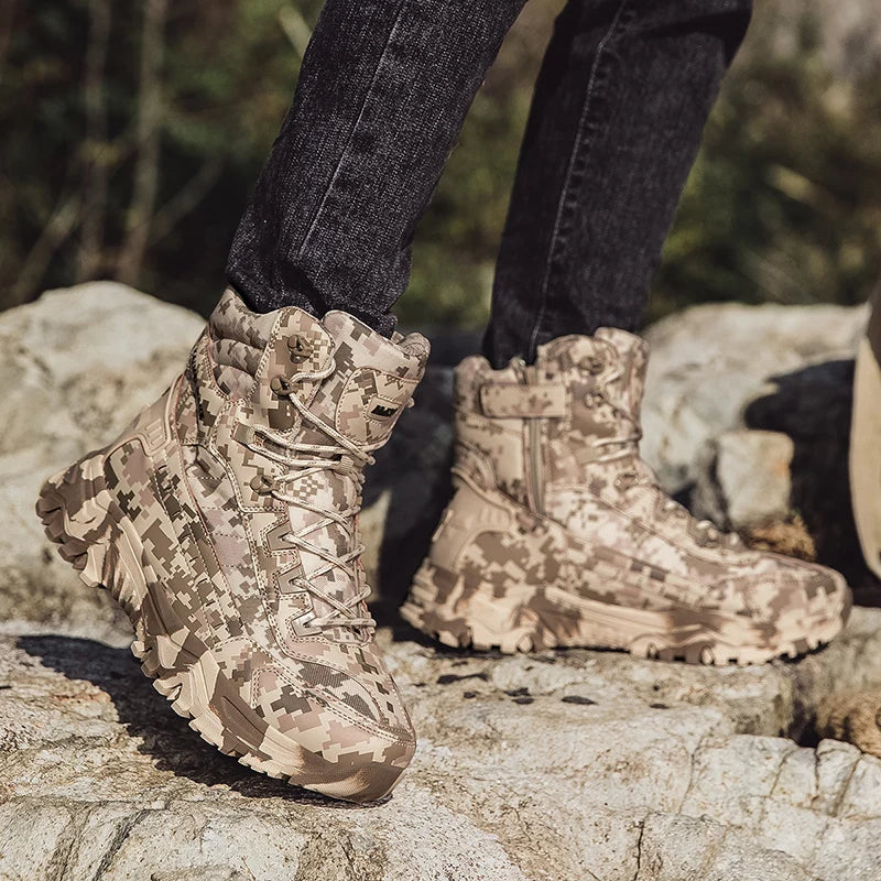2025 Fashion Men's Desert Combat Boots Outdoor Non-slip Hiking Shoes Waterproof Men's Work Boots Men Tactical Boots Ankle Boots