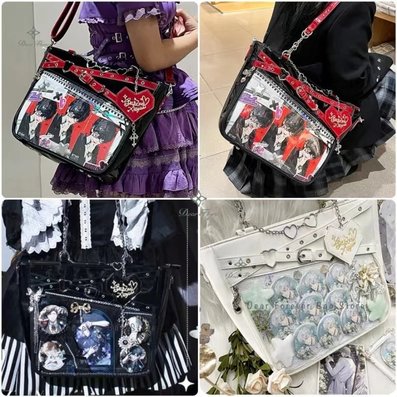 Aesthetic Underarm Ita Bag Streetwear Girl Transparent Shoulder Bag Heart Shape Chic Chain Handbag DIY Display Crossbody Bag