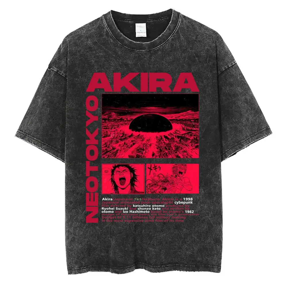 Washed Vintage Anime Akira T Shirts Japanese Science Fiction Cartoon Movie Shotaro Kaneda T-shirt Men's Manga Oversized T-shirts