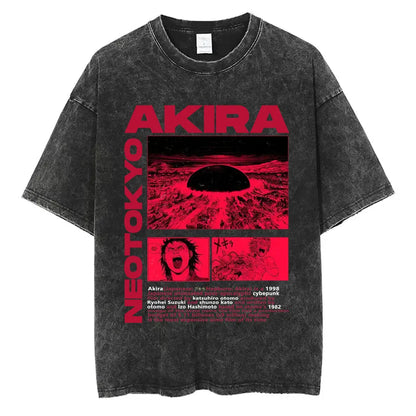 Washed Vintage Anime Akira T Shirts Japanese Science Fiction Cartoon Movie Shotaro Kaneda T-shirt Men's Manga Oversized T-shirts