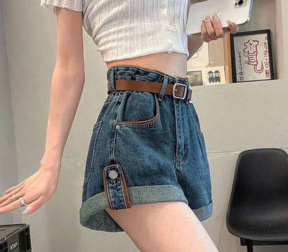 Wide Baggy Women's Denim Shorts Loose With Waist Pocket Female Short Jeans Pants Casual Harajuku Fashion Korean Style Kpop Hot