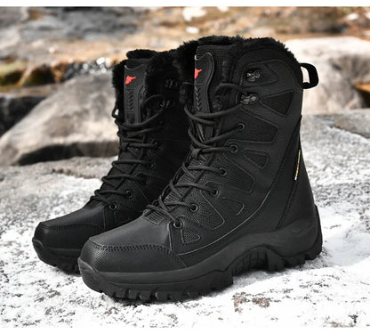 New High Top Men's Boots Waterproof Winter Boots Warm Plush Snow Boots Men Lace Up Casual Anti-Slip Ankle Boots Army Work Boots