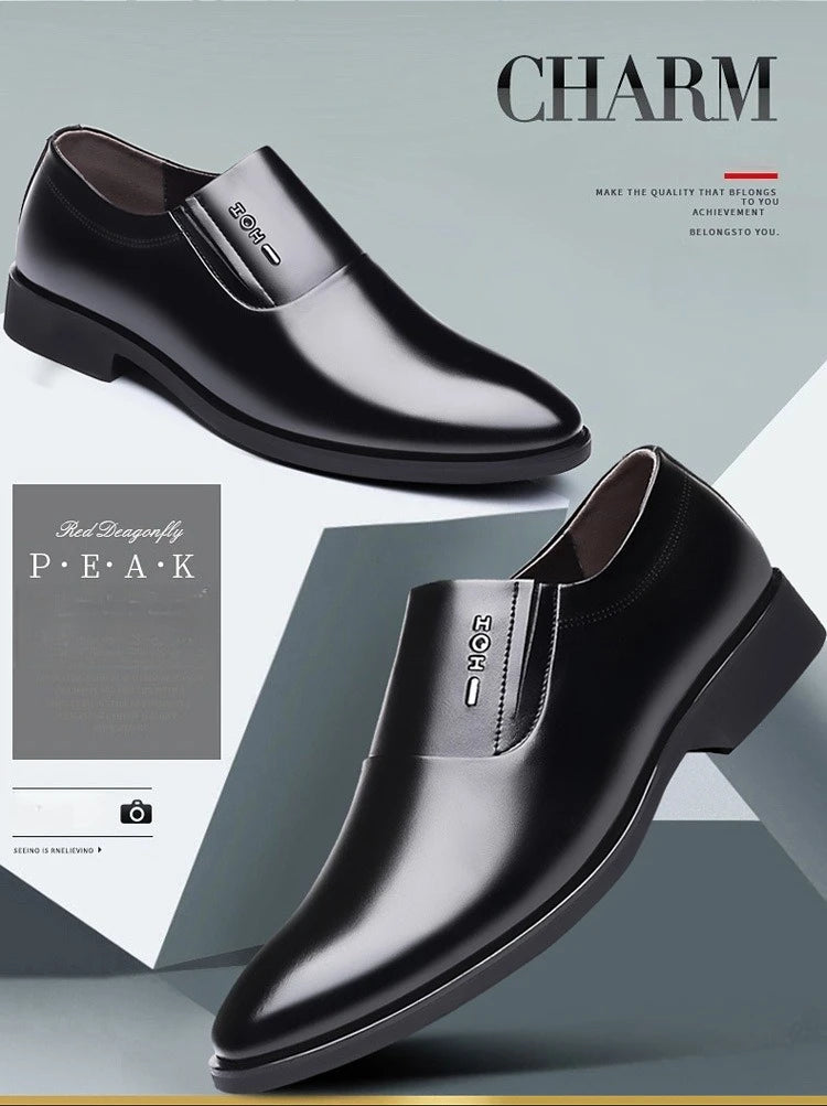 2026 New Men's Leather Slip-On Dress Shoes Formal Business Casual Loafers Male Fashion Non-slip Office Wedding Shoes Man