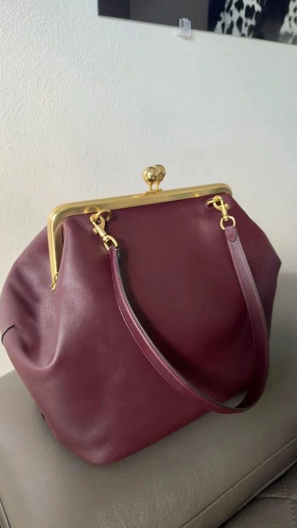 LOST IN VINTAGE Artificial Leather Bag Large Balls Bronze Kiss-lock Large Clutch Handbag Proudly Carried In Hand 35x30x20cm