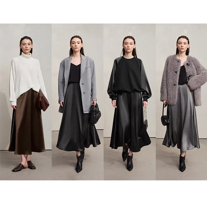 Women's Skirt Loose Long A-skirt Satin Skirts For Women 2025 Autumn New Minimalist Solid Color Clothing Ladies 12513015