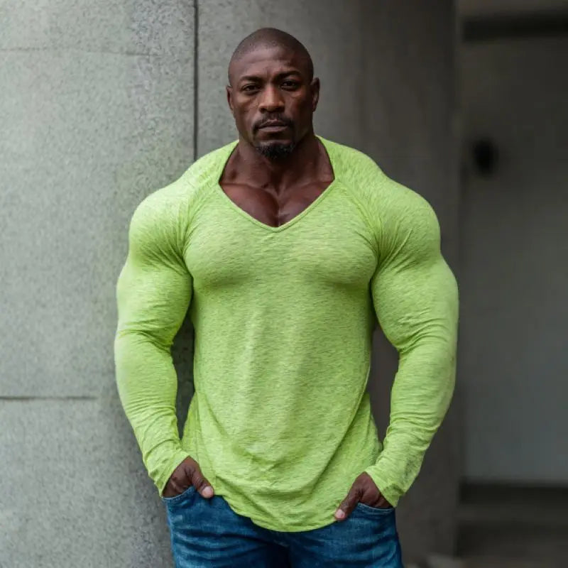 Men's Workout V-Neck T-Shirt,  Fitness Training Apparel, Fashion Distressed Ripped Craft on Cuffs and Hem,  Casual Outdoor