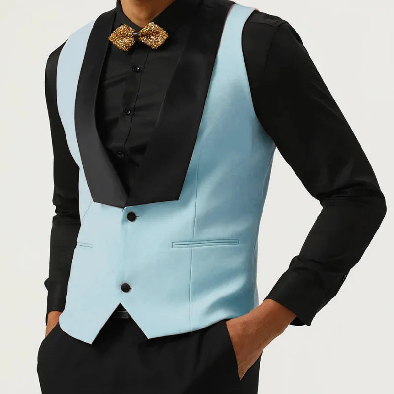 Men Vest Pink With Black Lapel Waistcoat For Wedding Birthday Business Banquet Work Set Men Suit Vest