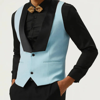 Men Vest Pink With Black Lapel Waistcoat For Wedding Birthday Business Banquet Work Set Men Suit Vest