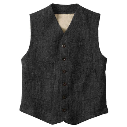 Men Vest Brown Herringbone Single Button With Pocket Waistcoat For Wedding Party Business Work Office Daily Men Suit Vest