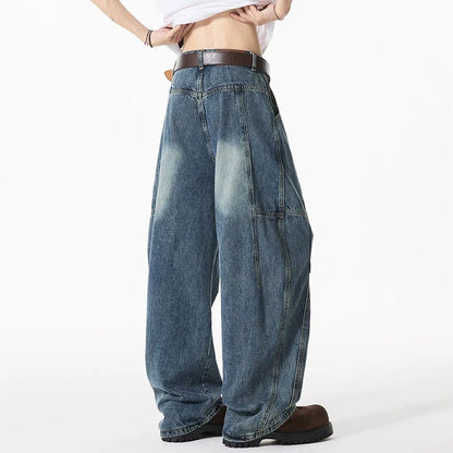 Spring And Summer Retro Blue Curved Knife Jeans Korean Version Men'S Loose Straight Leg Pants Wide Leg Casual Pants