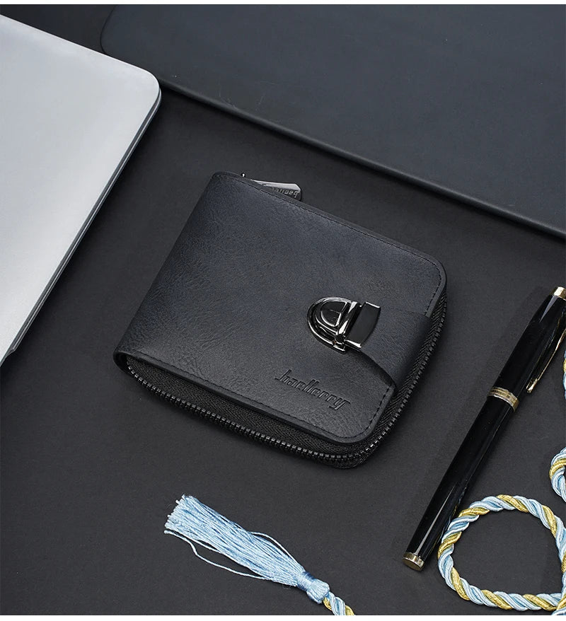 Men's Wallet Made pu Skin Purse for Men Coin Purse Short Male Card Holder Wallets Zipper Around Money Coin Purse