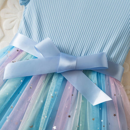 New Girls Dress for Sequins Birthday 1-5Y Toddler Girls Rainbow Tulle Dress Sweet Kids Princess Dress for Girls 2025 Summer Wear