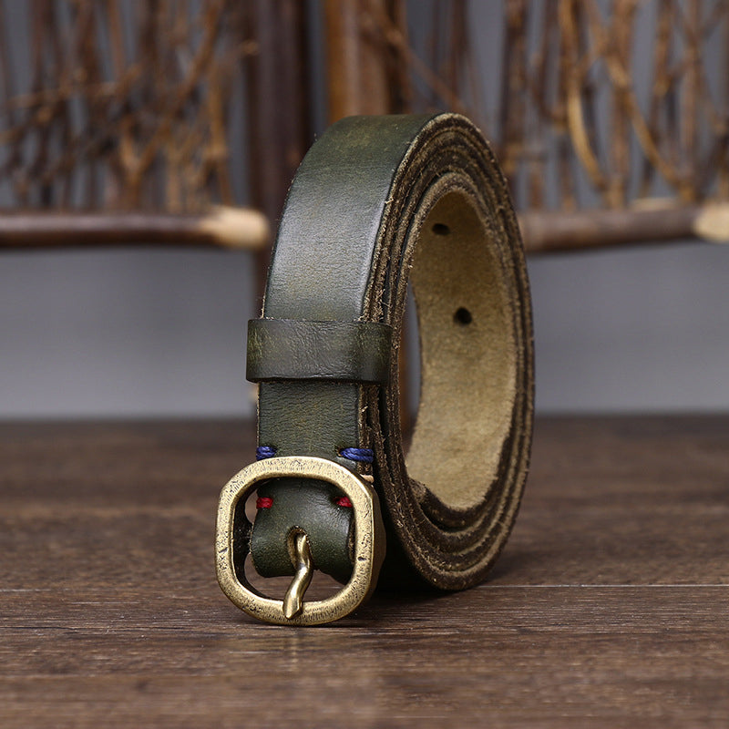 2.3CM Ladies Pure Cowhide Copper Buckle Genuine Leather Casual Jeans Thin Belt Women High Quality Retro Luxury Female Waistband