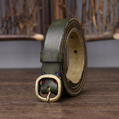 2.3CM Ladies Pure Cowhide Copper Buckle Genuine Leather Casual Jeans Thin Belt Women High Quality Retro Luxury Female Waistband
