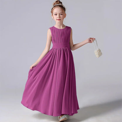 Customized Chiffon Pleated Flower Girl Dresses Sashe Kid Wedding Birthday Party Pageant Gowns Junior Bridesmaid Dress