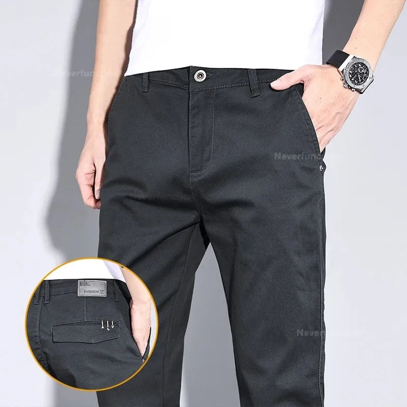 New in White Fashion Casual Pants Men's Brand Stretch Straight Comfortable Soft Male Clothes Business Work Pants
