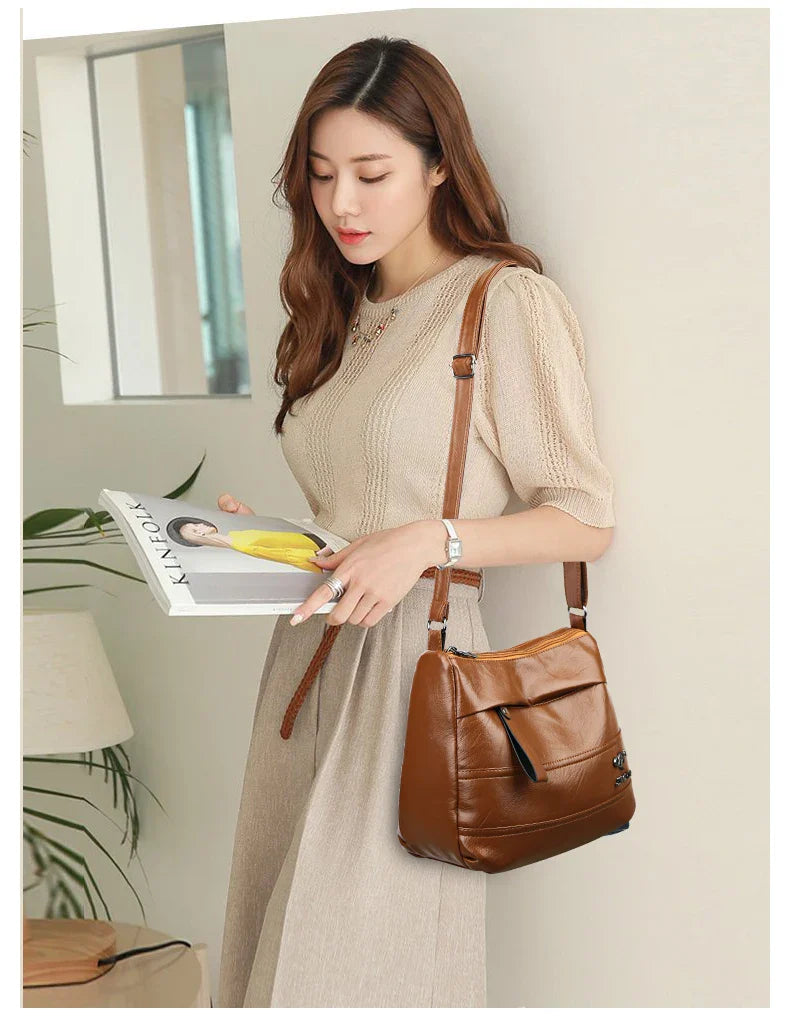 Elegant Leather One Shoulder Handbag Shopping Bag 2024 New Women's Fashion Handbag Sheepskin grain Beautiful Lady Crossbody Bag