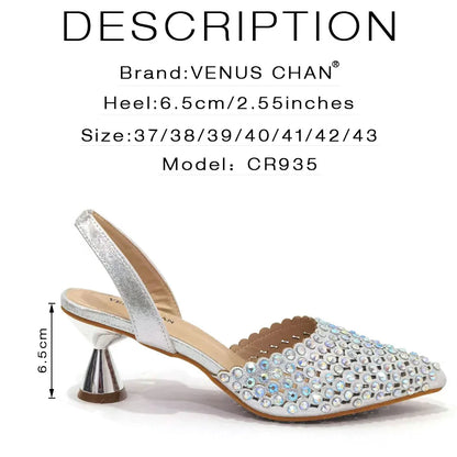 Shoes for Women High Heels 2023 Pointed Luxury Designer Colorful Stones Evening Party Matching Shoes and Bags Sets