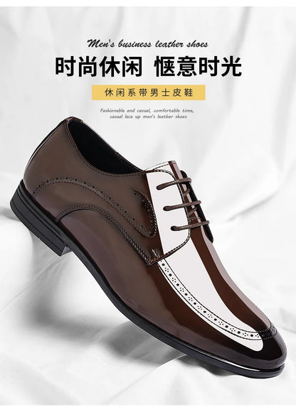 Business Formal Patent Leather Shoes for Men Spring Autumn New Designer Brogue Shoes Male Fashion Lace Wedding Shoe Man