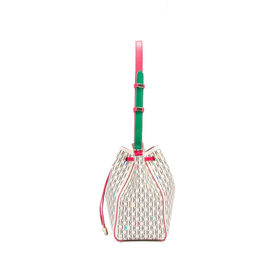 Letter Print Drawstring Opening Classic Women's Shoulder Bag Fashion Printed Bucket Bag Women's Vintage Crossbody Bag
