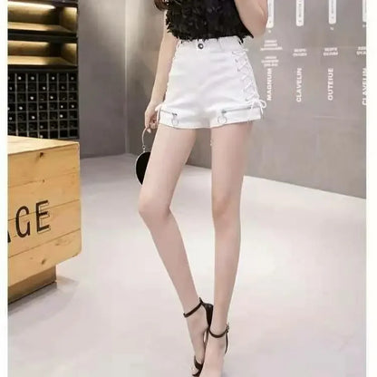 Youthful New In High Waist Wide Women's Denim Shorts Fashion Clothing 2025 Low Price Trend Design Kpop Female Short Jeans Pants