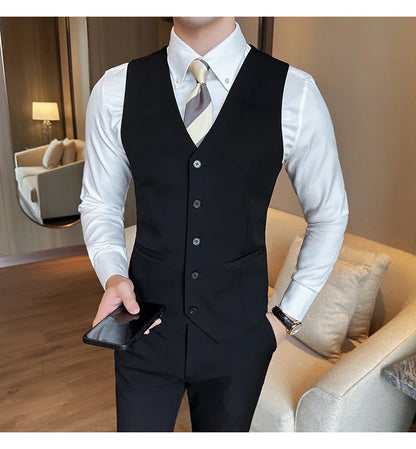 ( Vest + Pants) Men Luxury High Quality Business Suit Vest 2 pieces Formal Groom Wedding Dress Vest Set Fashion Club Clothing