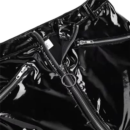 Women Erotic Wetlook Latex Mini Skirts Nightclub Costume Femme Skirts Faux Leather Zipper Bodycon Sexy Mini Skirt Party Clubwear