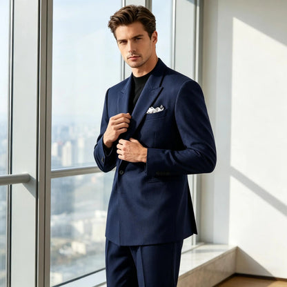 Men's Serge Tuxedo Suit Set One Button Peak Lapel Slim Fit 2 Piece Blazer Pants Casual Business Wedding Formal Outfit