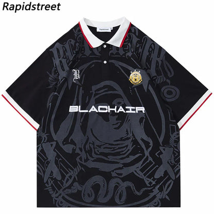 Hip Hop Streetwear Polo T-Shirt Virgin Mary Graphic T Shirt Men Polo Shirt Short Sleeve Harajuku Cotton Tops Tees Red Grey
