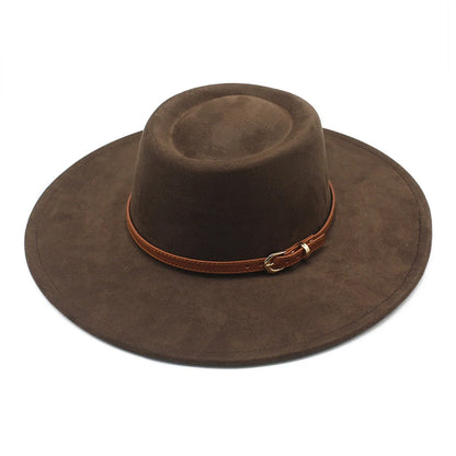Men Women Felt Fedora Hat Stylish Decorative Belt Design Panama Hat Wide Brim Jazz Cap