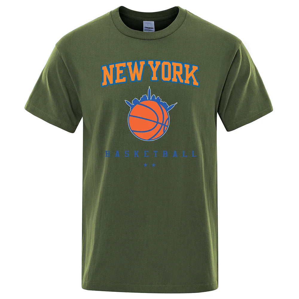 New York Basketball Personality Street Male Clothes High Quality Oversize T-Shirts Summer Breathable T-Shirt Hip Hop Cotton Tops