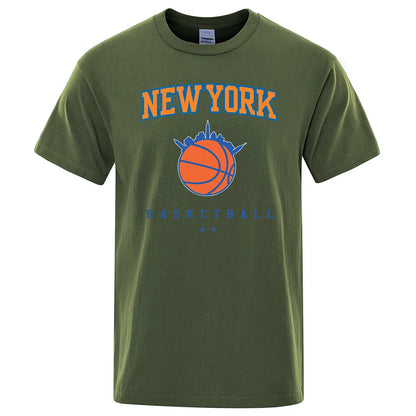 New York Basketball Personality Street Male Clothes High Quality Oversize T-Shirts Summer Breathable T-Shirt Hip Hop Cotton Tops