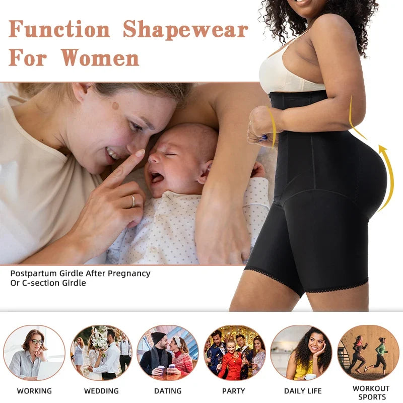 High Waist Body Shaper Women Postpartum Recovery Tummy Control Butt Lifter Zipper With Inner Hooks In Front Shapewear Shorts