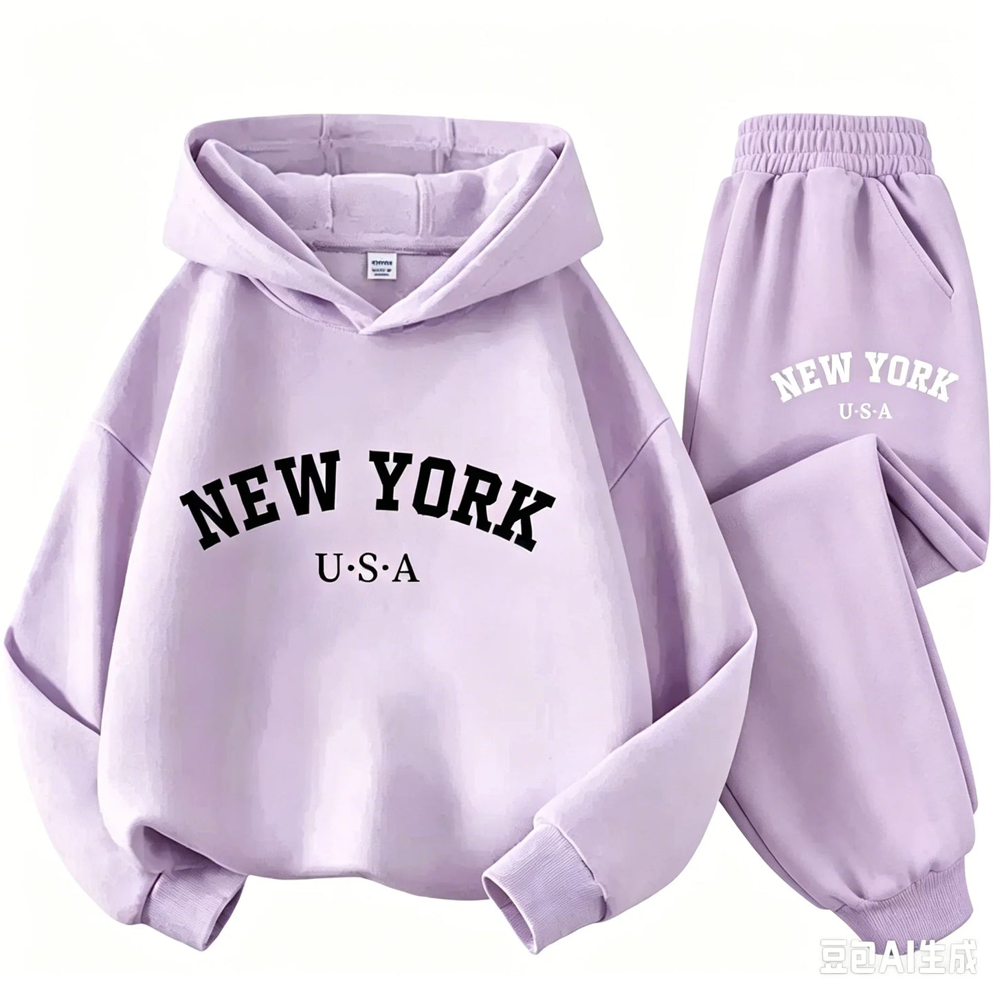 Children Hoodie Set Autumn Winter New York USA Letter Graphic Sweatshirt Pant Suit Baby Boy Girl Kid Sport Two Pieces Tracksuit