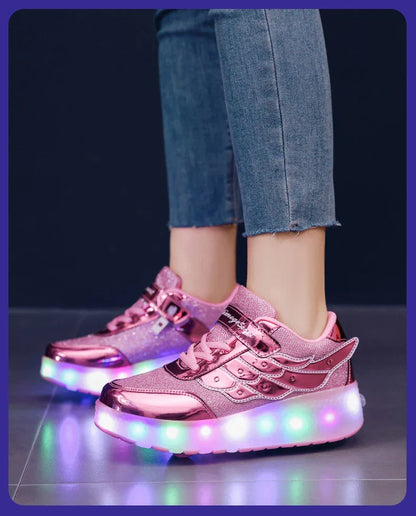 Sneakers Roller Shoes Outdoor Deformation Parkour Skates Dual-Use Children Girls Boys Adult Men Women Unisex Roller Skates